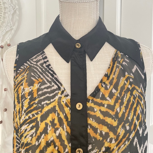 XOXO | Sheer Tiger Print Button-Up Top | Gold Accents, Size M - Picture 2 of 12